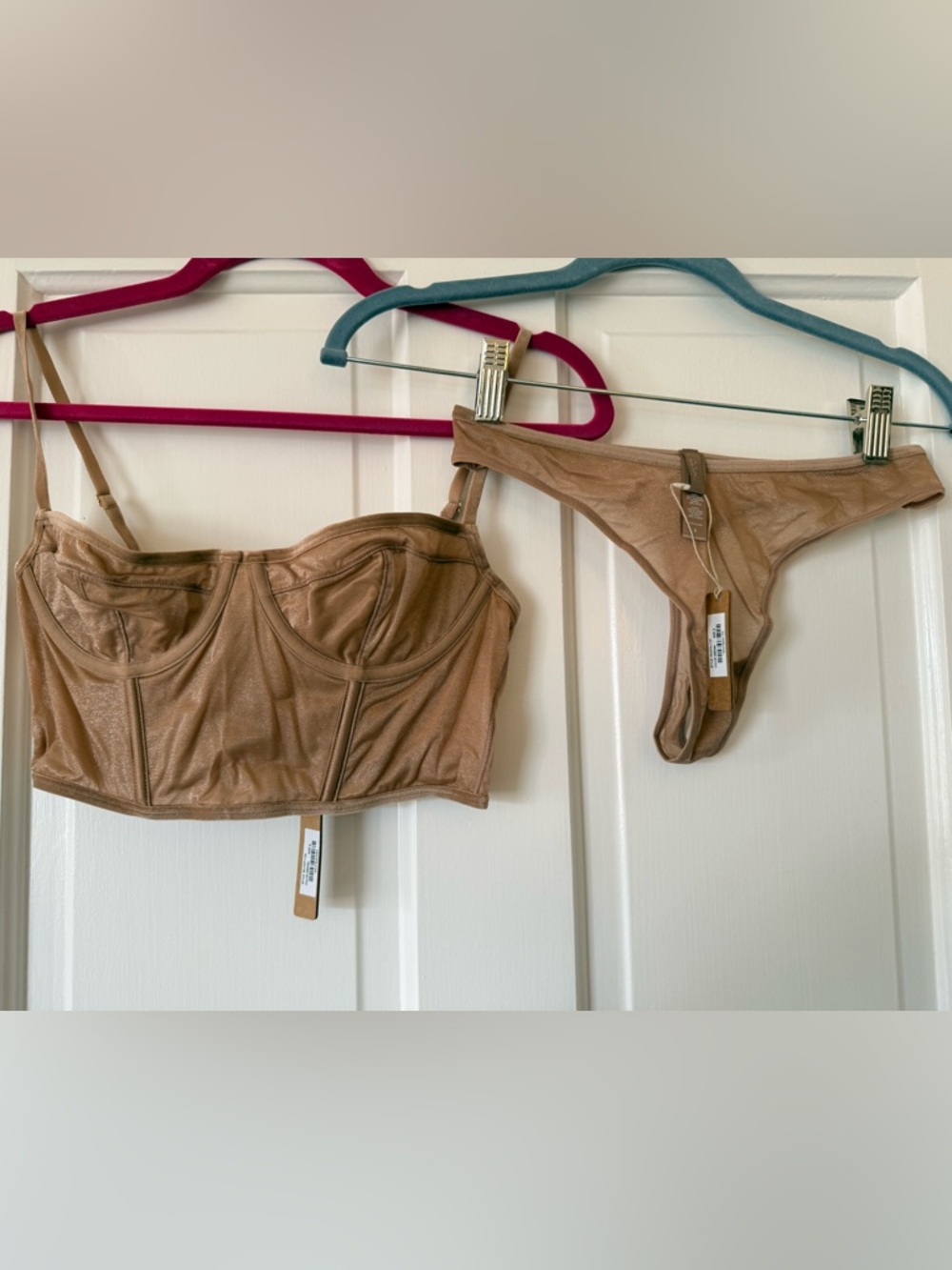 Skims Shimmery sienna corset Top & Thong Set